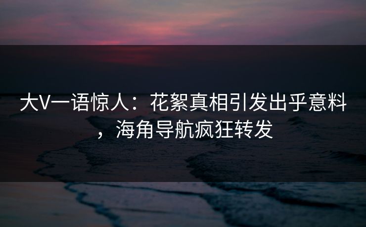 大V一语惊人：花絮真相引发出乎意料，海角导航疯狂转发