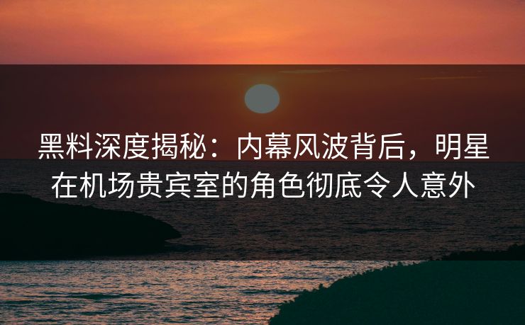 黑料深度揭秘：内幕风波背后，明星在机场贵宾室的角色彻底令人意外